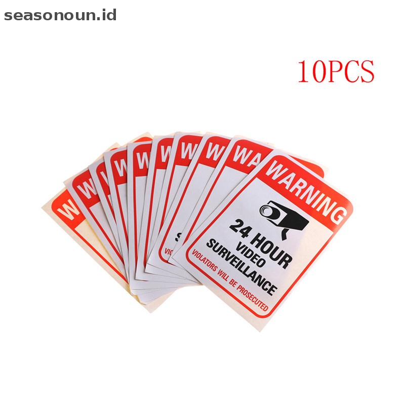 Seasonoun 10Pcs Rumah CCTV Pengintai Keamanan Kamera Video Stiker Peringatan Decal Tanda.