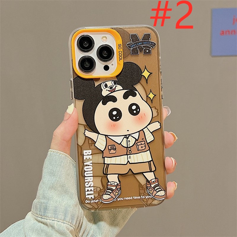 Lovely Crayon Shin-chan Skin Feel Soft Case HP iP iPhone 12 13 14 Pro Max 11 Blue Brown FTD Casing Apple