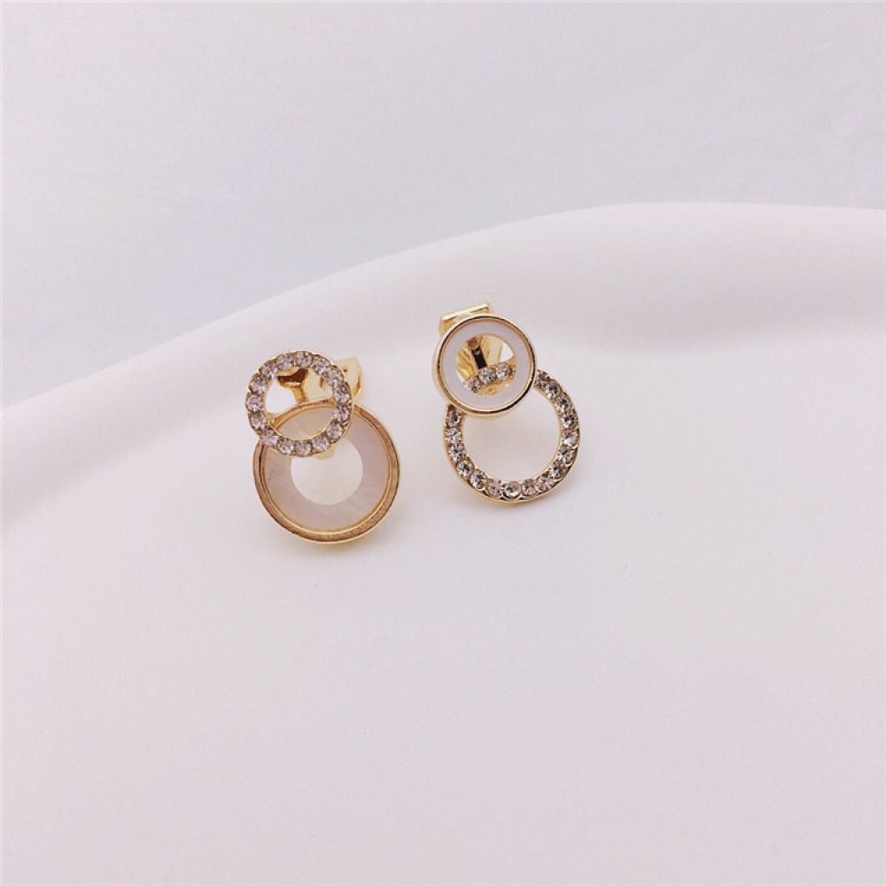 Anting Klip On Berlian Imitasi Bulat Ganda Tanpa Tindik Perhiasan Geometris Untuk Wanita Earcuffs
