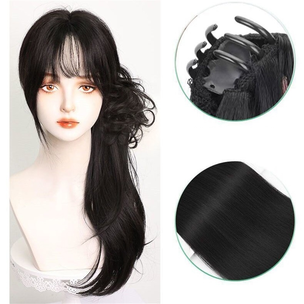 Wig Ponytail Wanita Gadis Gaya China Dengan Klip Menggenggam Simulasi Alami Ekstensi Rambut 43cm