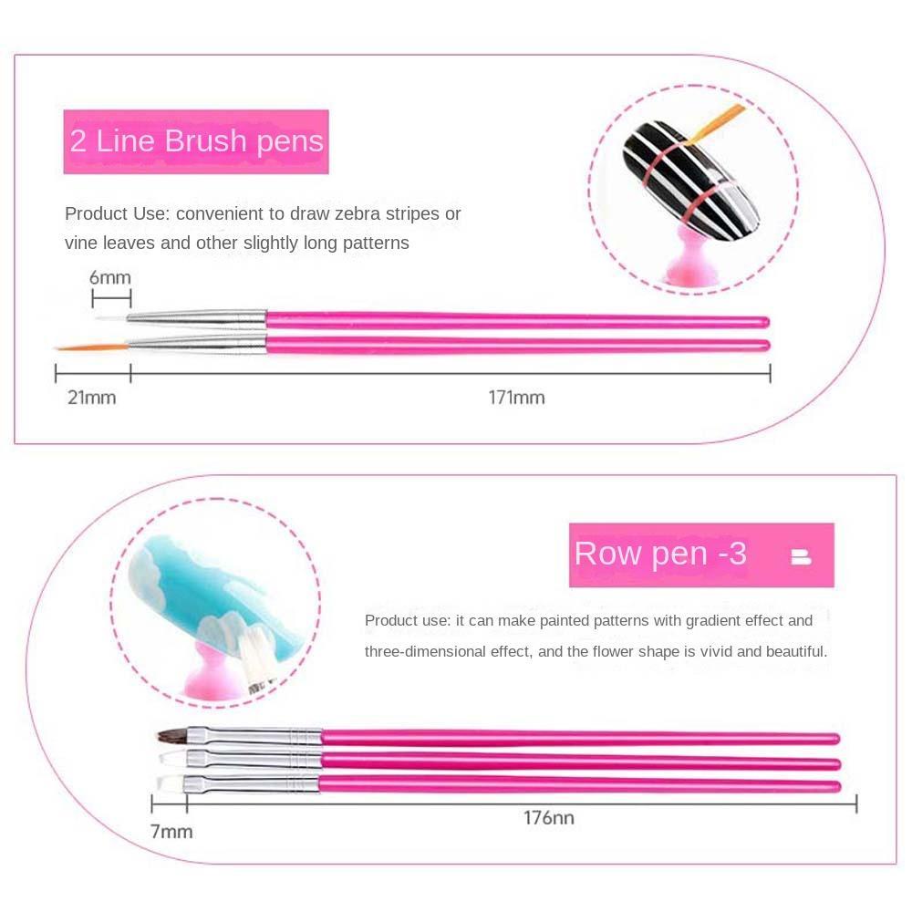 Needway Kuas Nail Art Pink Ultra-Tipis Ukiran 3D Lukisan Brush DIY Nail Art Handle Nail Liner Pulpen Set