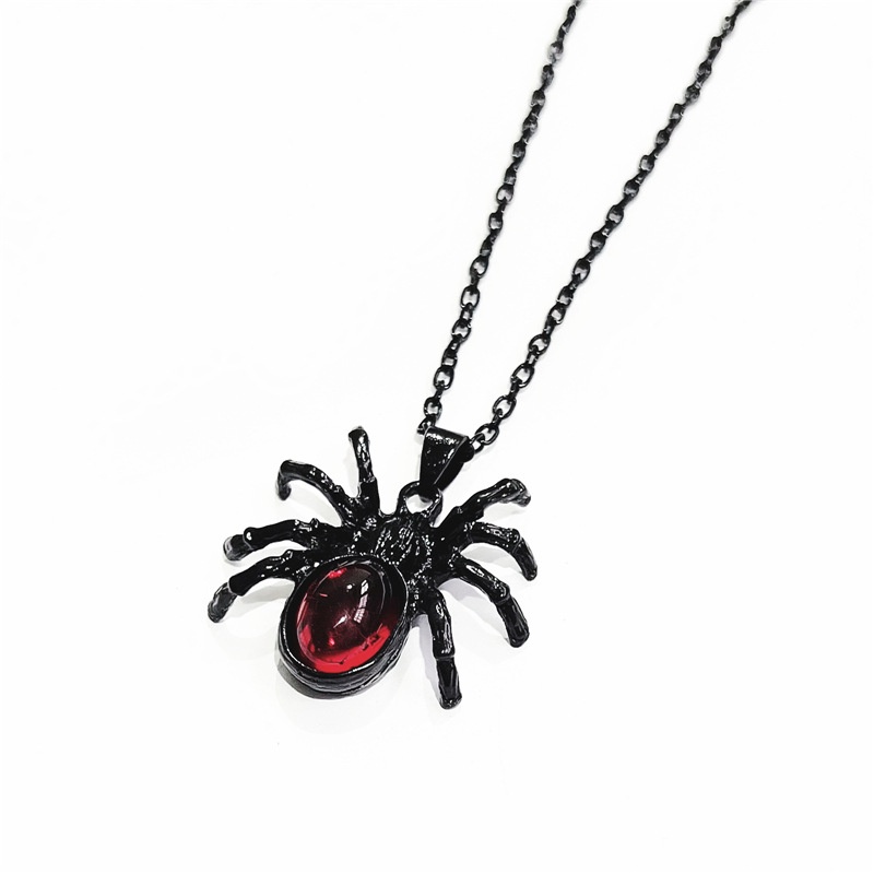 Retro Gothic Merah Kristal Spider Kalung Punk Rock Serangga Liontin Kalung Perhiasan Aksesoris Hadiah Halloween