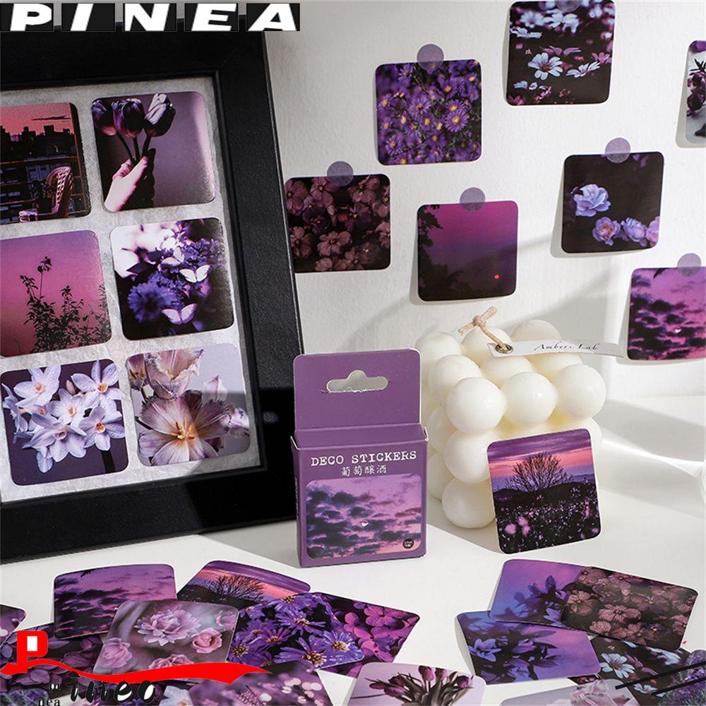 Nanas 46pcs Sticker Planner Alat Tulis Sunset Pemandangan Bunga Film Label Stiker Kotak