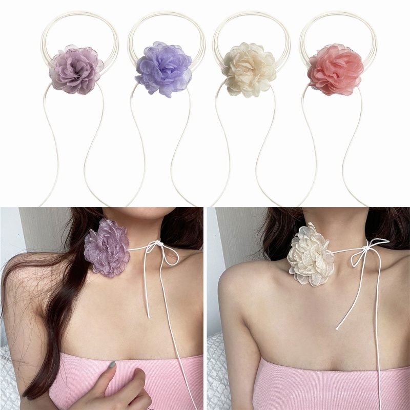 Siy Bunga Klavikula Rantai Adjustable Tali Choker Y2K Aksesoris Bahan Kain