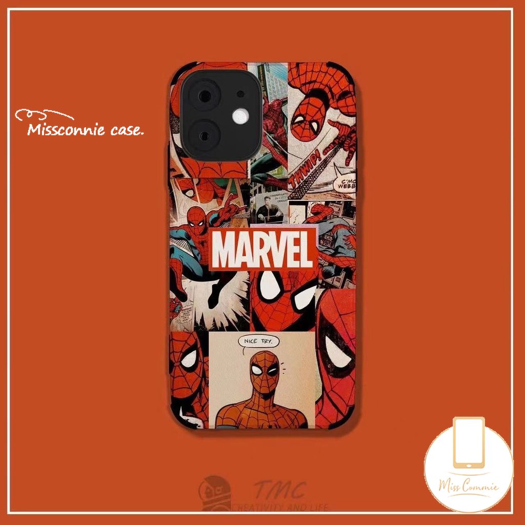 IPHONE Case Spider-Man Kartun Lucu Kompatibel Untuk Iphone11 14 12 13 Pro MAX 7Plus XR X XS Max7 8 Plus Tpu Lembut Trendi Merek M.A.R.V.E.L Silicon Shockproof Mewah Tekstur Kulit Cover