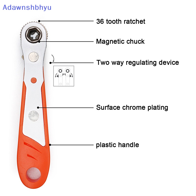 Adhyu 1pc Obeng Mini portable Ratchet Handle Adjustable 1per4inch Hex Drive Bits ID