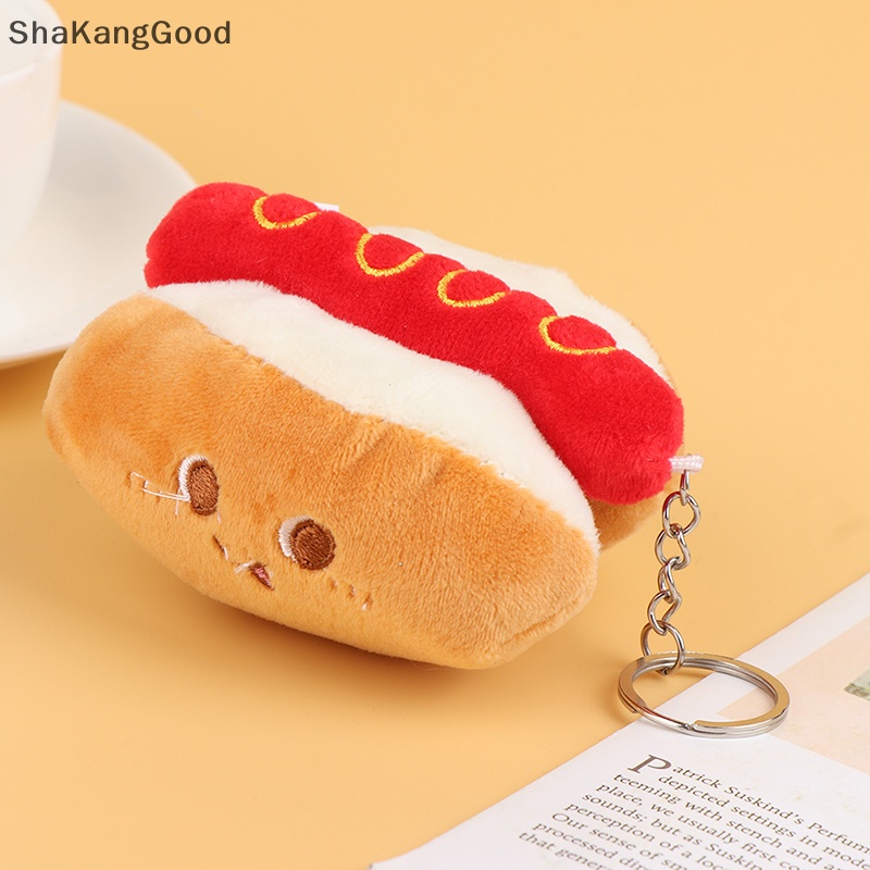 Selip 1Pc Makanan Plush Gantungan Kunci Hamburger Hot Dog French Fries Boneka Liontin Mainan SKK