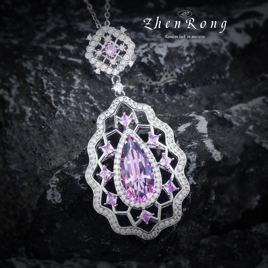 Goldkingdom Fashion Perhiasan Aksesoris Ready Stock Mutiara Kasa Gadis Miracle Powder Morgan Pendant Light Mewah Tetesan Air Pink Berlian Zirkon Renda Kalung