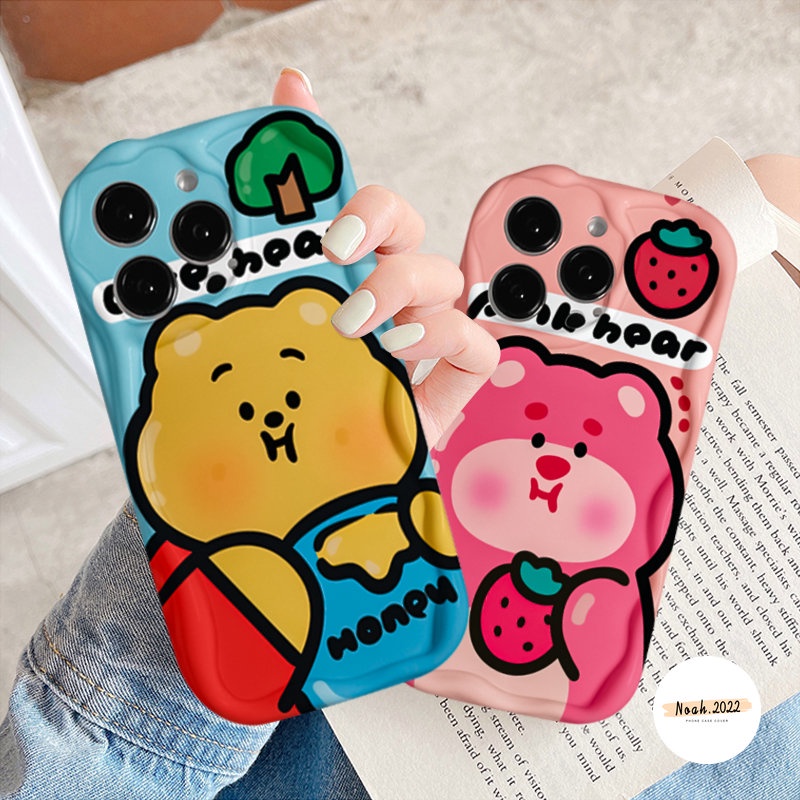 Case Untuk Realme C53 C55 C15 C30 C35 C33 C3 C11 C25Y C12 C17 7i 6i 5 5i C21 C21Y C25 C25s C20 C20A Lucu Manyo Kartun Winnie the Pooch 3D Wavy Curved Edge Glossy Couple Soft Case