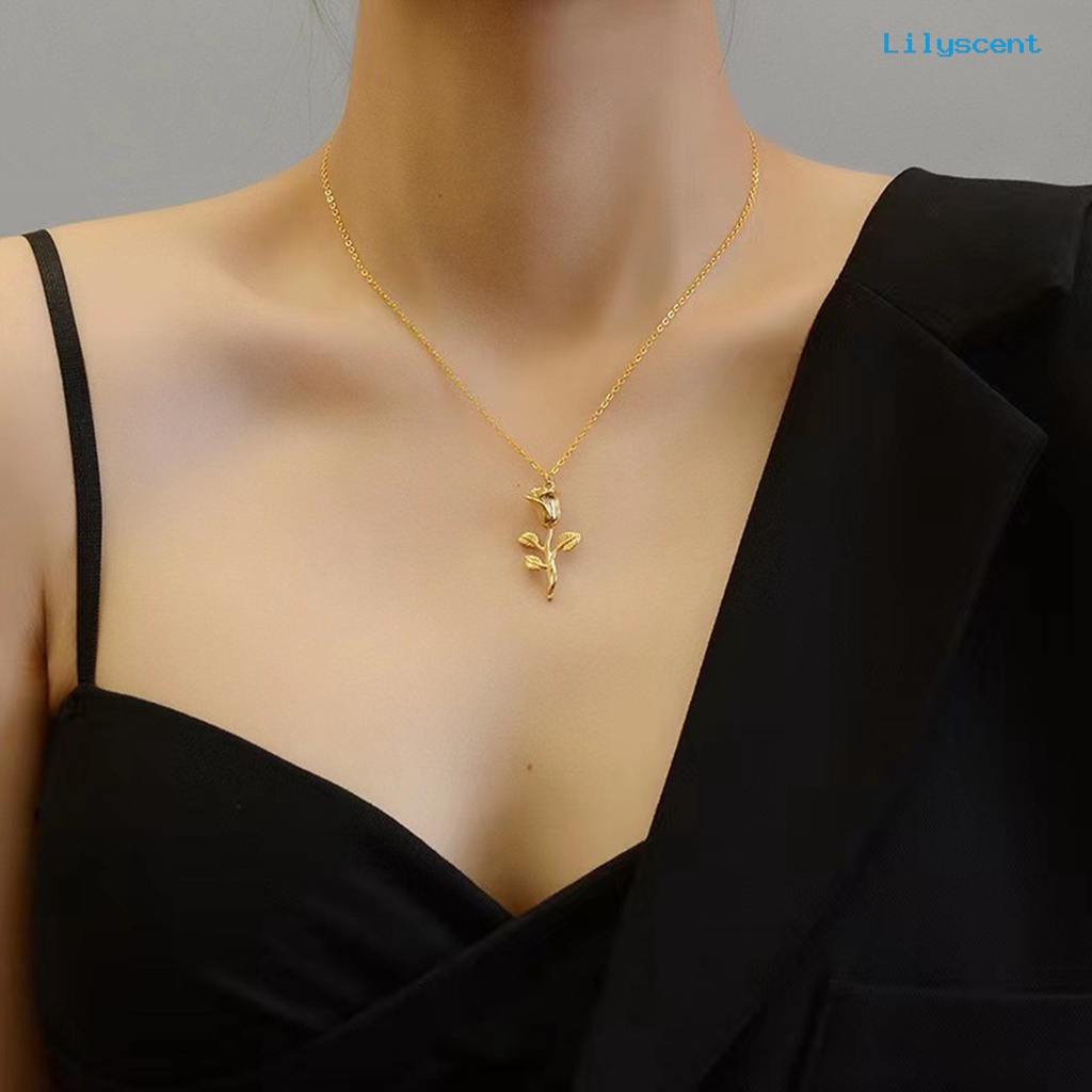 [LS]Wanita Kalung Elegan Dainty Golden Slim Rantai Adjustable Hadiah Hypoallergenic Single Rose Bunga Liontin Kalung Fashion Perhiasan