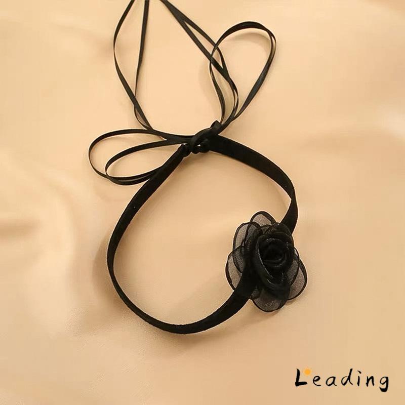 Waktu Seksi Choker Kerah Perhiasan Retro-Hitam Renda Camellia Kalung Pesta Makan Malam Neck-Band Wanita Fashion Adjustable Neckl-Le