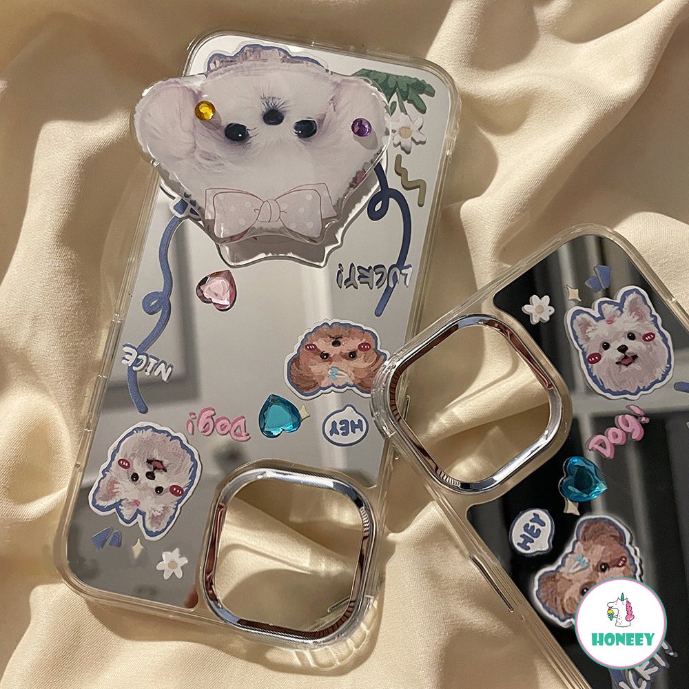 Casing Ponsel Untuk iPhone 14 pro Max13 12 pro max iPhone 11 pro max Lucu Puppy Makeup Cermin Handphone Cover Pelindung