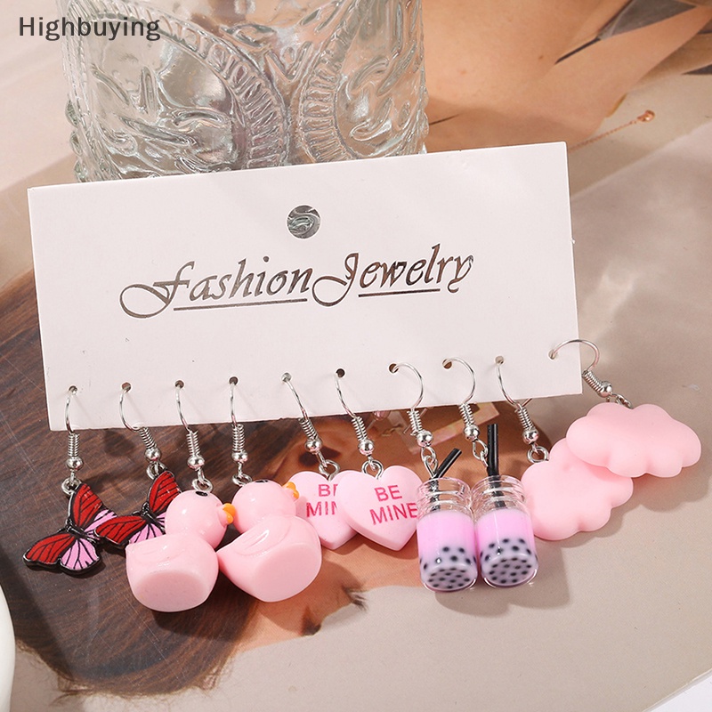 Hbid Kartun Kupu-Kupu Bebek Anting Set Untuk Wanita Gadis Geometris Lucu Hati Jamur Drop Earrings Tren Perhiasan Anak Hadiah Glory