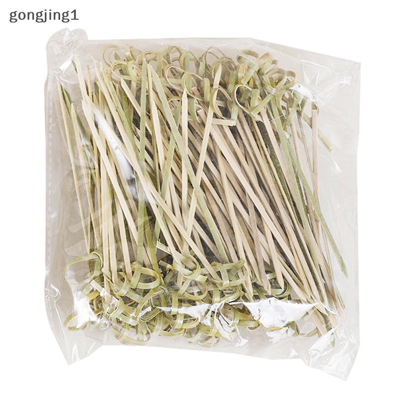 Ggg 100pcs/bag Pesta Peralatan Makan Sekali Pakai Cocktail Knotted Bamboo Pick Tusuk Buah ID