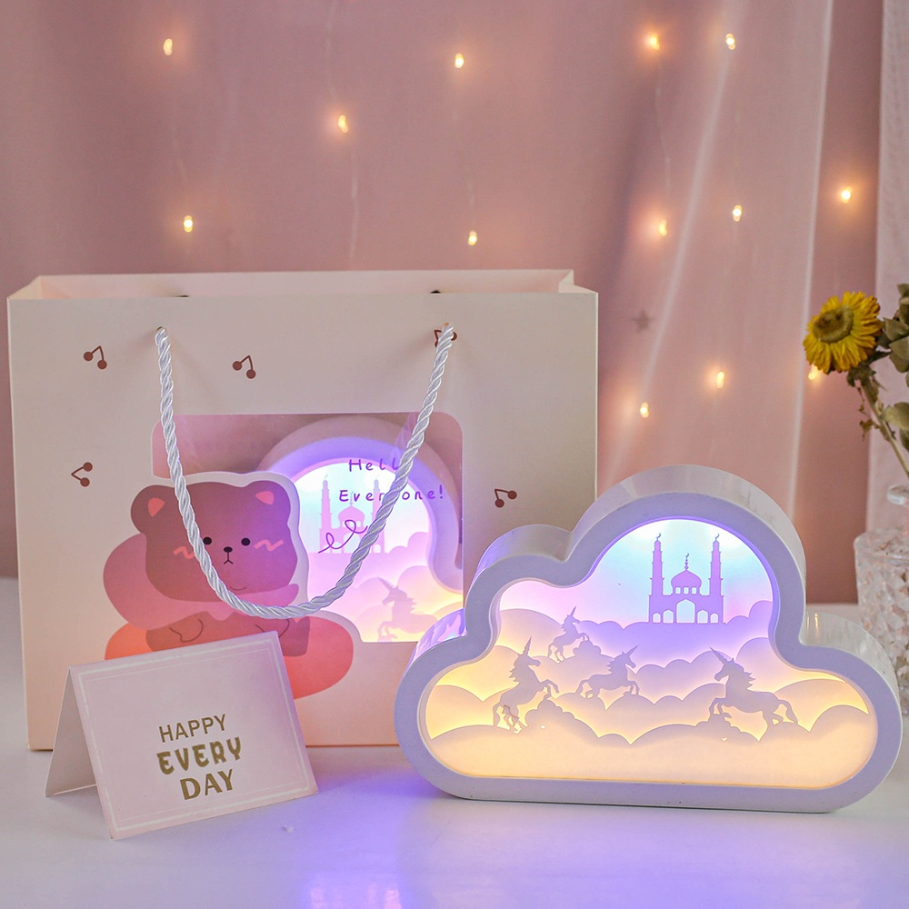 Lampu Berbentuk Awan Dan Lampu Pemotong Kertas Bayangan 3D Dekorasi Ideal Untuk Hadiah Hari Valentine Ulang Tahun Kamar Tidur