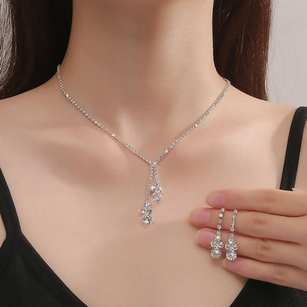 Needway  Set Perhiasan Pernikahan Pengantin Halus Romantis Rumbai Panjang Hadiah Anniversary Alloy Gaya Korea Drop Earrings Menjuntai Earrings