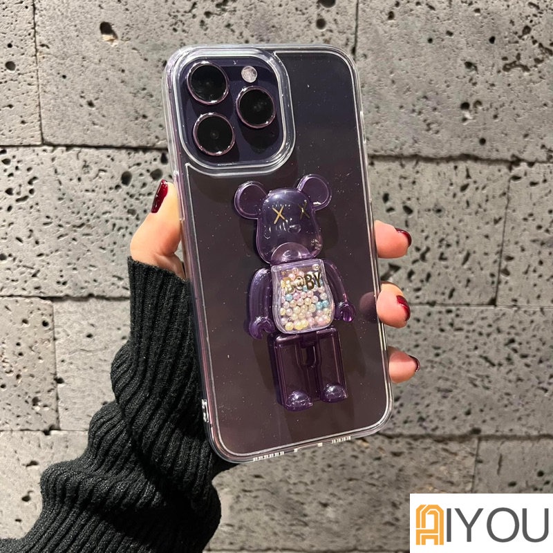 IPHONE Casing Ponsel Bening Bumper Warna-Warni Shockproof Dengan Stand Beruang Violent Lucu Untuk Iphone14 13 12 11 Pro XR X XS Max8 7 Plus SE 3 Cover Akrilik Lembut Transparan