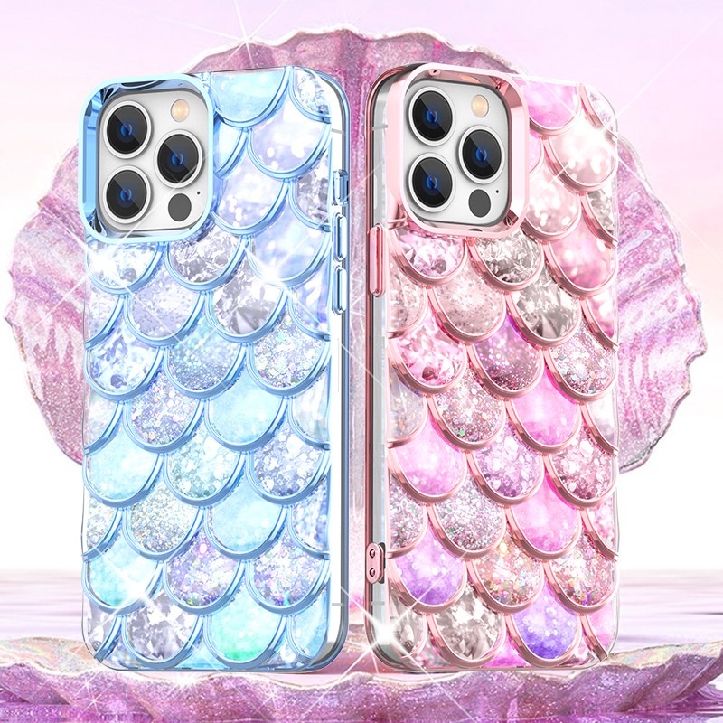 IPHONE Kreatif Gaya Baru Mermaid Electroplated Fish Scale Series Phone Case Iphone14 13 12 11 Pro Max Shockproof Case Cover