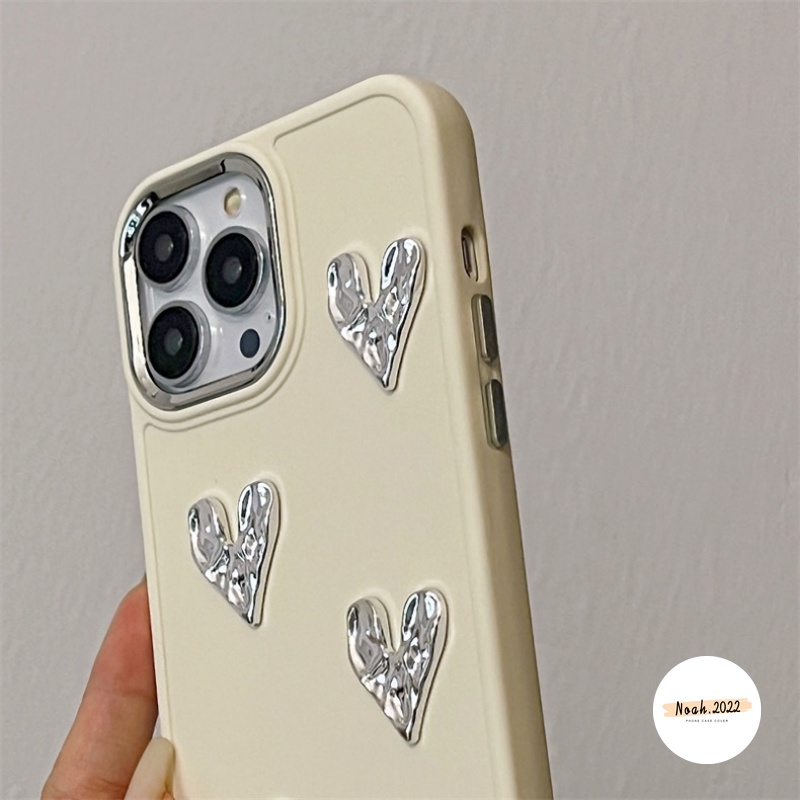 IPHONE Casing Persegi Plating Cinta Hati 3D Kompatibel Untuk Iphone11Xr 7Plus 8Plus 14 12 13 11 Pro MAX X XS MAX Mewah Mode Canggih Simple Solid Macaron Warna Permen Lembut Ponsel Cover