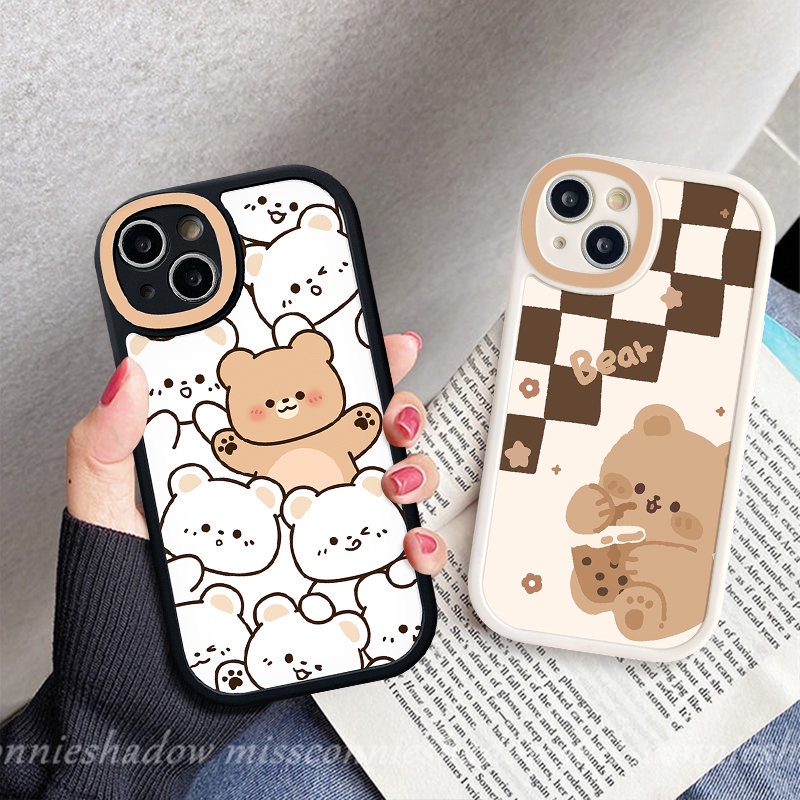 Soft Cover Beruang Teh Susu Lucu Untuk Oppo A17K A15 A16 A95 A9 A5 A58 A78 A16E A92 A1K A57 A17 A96 A12 A77s A7 A53 A31 Reno 8T 5 5F 5Z 8 7Z A76 A5s Casing Papan Catur Kartun