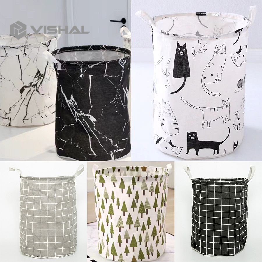 VISHAL KERANJANG LAUNDRY BAG BULAT LIPAT PORTABLE CANVAS / KERANJANG BAJU KOTOR BERSIH VS-133