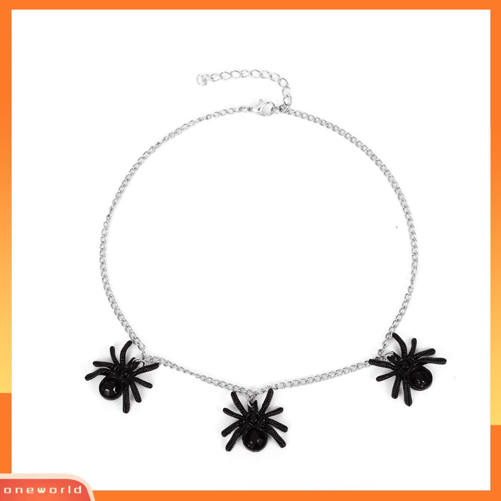 [ONE] Tiga Spider-Berbentuk Liontin Wanita Kalung Klasik Paduan Berlebihan Gothic Halloween Kalung Pesta Perhiasan