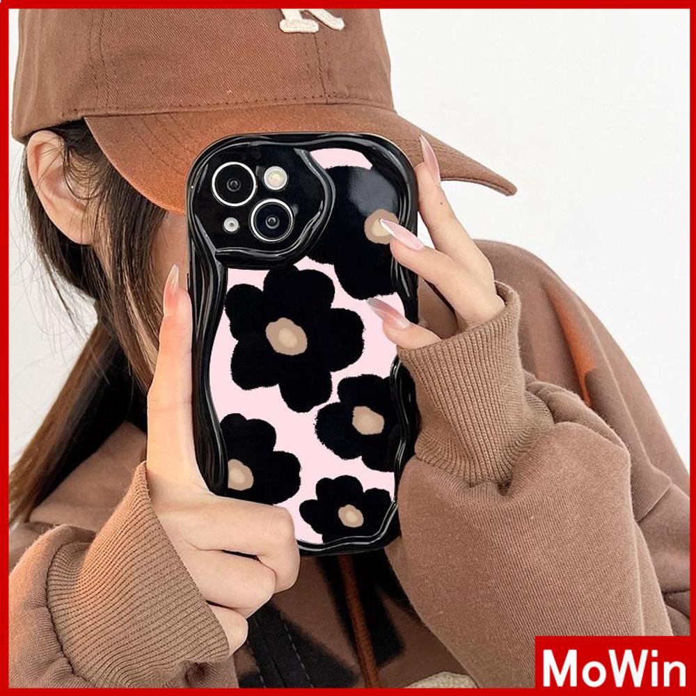 Untuk iPhone 14 Pro Max iPhone Case 3D Tepi Melengkung Gelombang Bening Case TPU Airbag Tahan Guncangan Kamera Case Bunga Hitam Lucu Kompatibel dengan iPhone 13 Pro Max 12 Pro Max 11 Xr Xs Max 7 8