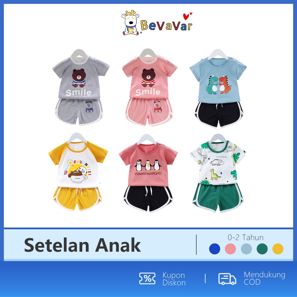 BEVAVAR Setelan Anak Import Motif Karakter Baju Bayi Set /Stelan Baju Anak