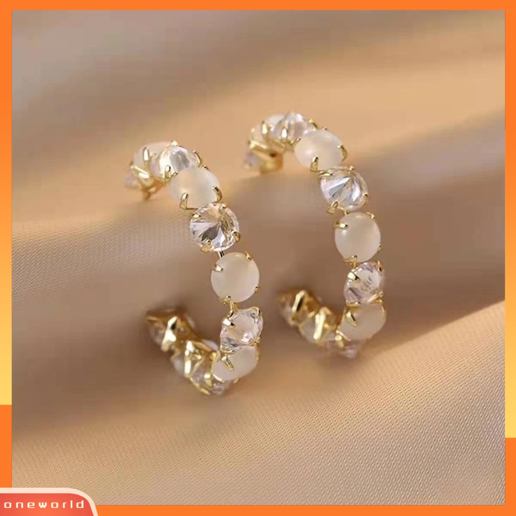 [ONE] 1pasang Anting Wanita Korea Fashion Cubic Zirconia Hoop Earrings Desain Geometri Unik Untuk Wanita Aksesoris Pesta