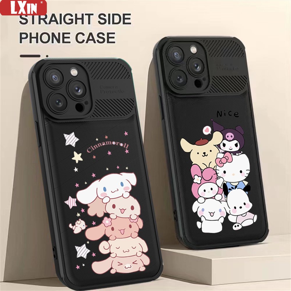 Case Serat Karbon Realme C55 C35 C33 C31 C21Y C25Y RealmeC25 C25S C15 C12 C3 C2 Realme 5 5i 5S 6i C3 Kartun Lucu Sanrio Dan Cinnamoroll Cross Grain Phone Cover