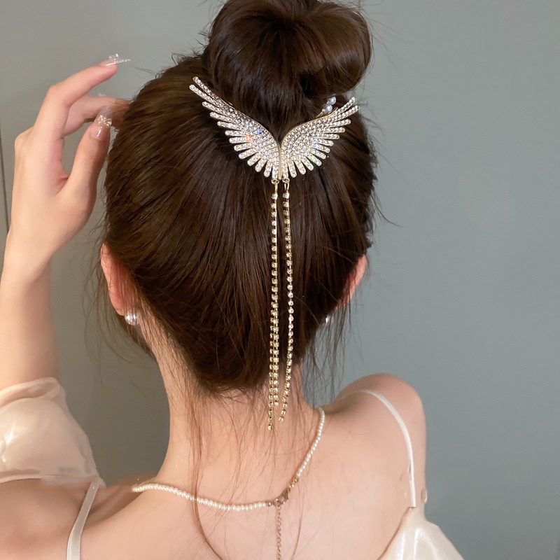 Gadis Sayap Malaikat Rumbai Sanggul Kepala Ponytail Gesper Hairgrips/Mutiara Elegan Kristal Rambut Cakar Klip/Super Peri Senior Sense Pan Hair Hairpin/Fashion Manis Korea Hiasan Kepala