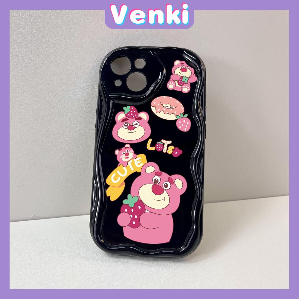 VENKI - Untuk iPhone 11 Case Curved Edge Wave Case Glossy Black TPU Airbag Shockproof Camera Case Cute Pink Bear Kompatibel dengan iPhone 14 13 Pro max 12 Pro Max xr xs 7Plus 8Plus