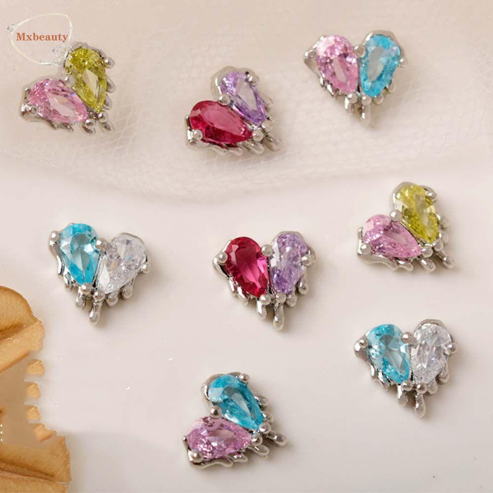 Mxbeauty Jantung Kuku Berlian Imitasi Mewah DIY Jantung Nail Drills Hiasan Kuku Duawarna Zirkon Nail Art Dekorasi