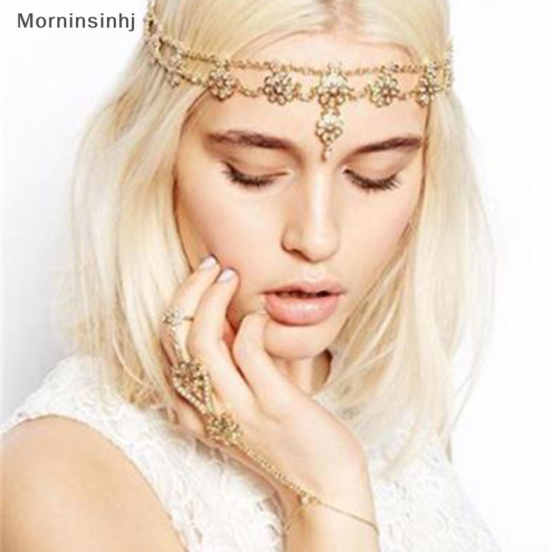 Mornin Wanita Fashion Mutiara Berlian Imitasi Kepala Rantai Perhiasan Headband Head Piece Hair Band id