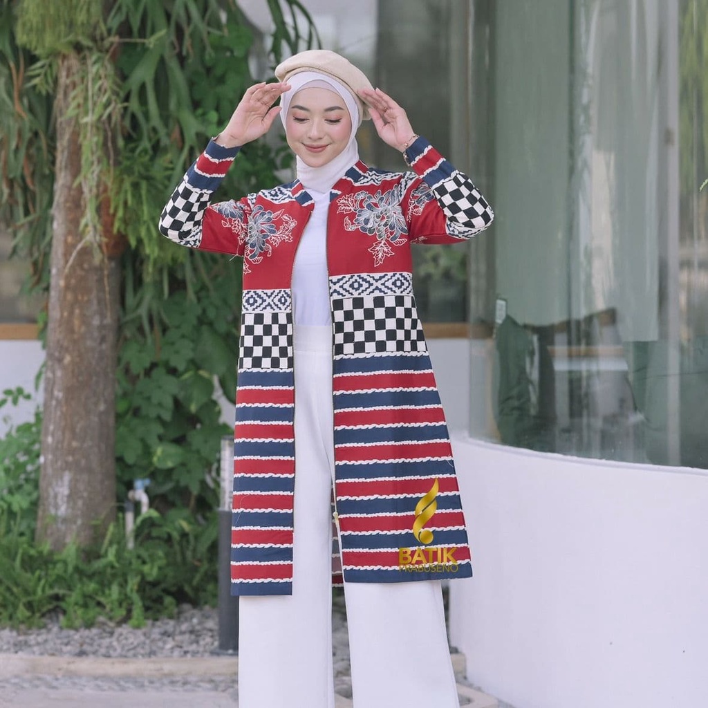 TUNIK AINA ATASAN BAJU BATIK PRABUSENO WANITA LENGAN PANJANG KERJA KANTORAN MODERN KEKINIAN PREMIUM 