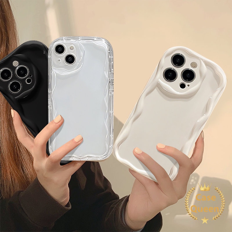 Casing 3D Wavy Curved Edge Glossy Kompatibel Untuk iPhone 7plus 11 14 13 12 Pro MAX XR X XS Max7 8 Plus SE 2020 Fashion Simple Watercolor Cushion Tpu Soft Cover