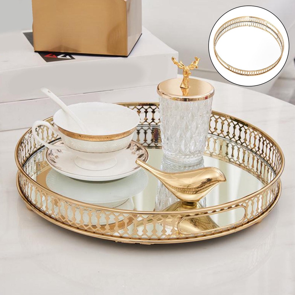 Crystal Tray Round Makeup Organizer Piring Saji Makanan Penutup Dekorasi Rumah