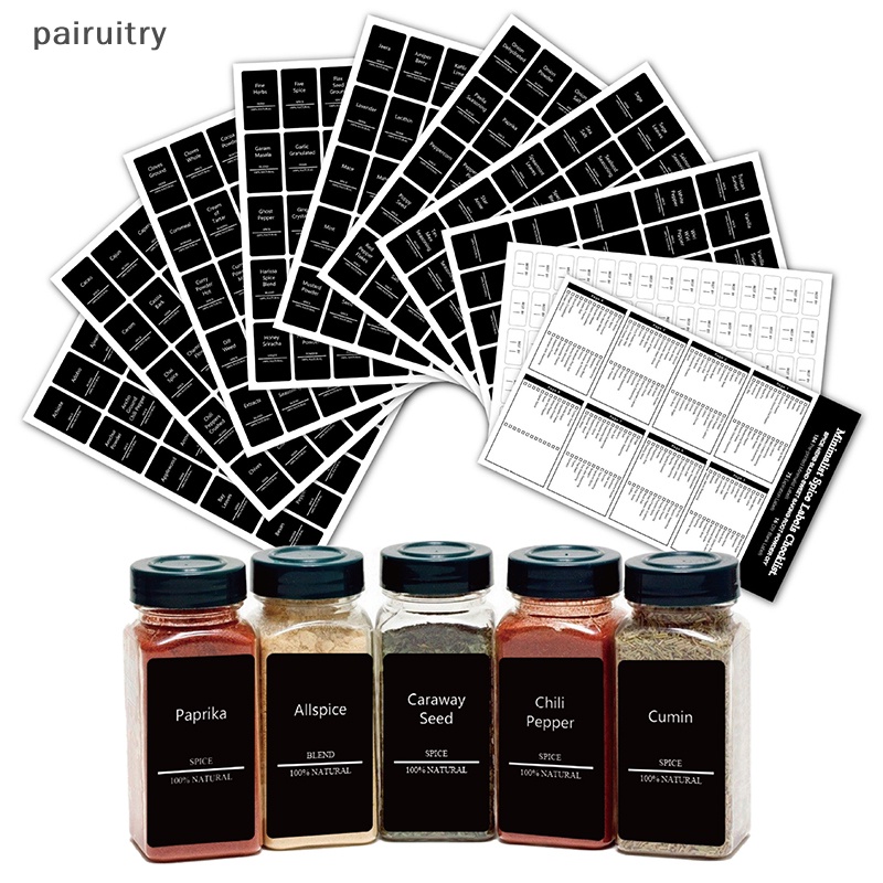 Prt Label Penyimpanan Toples Bumbu Hitam Tahan Air Dan Minyak Stiker Perlengkapan Dapur Label Toples Bumbu Anti Geser Sticker Label PRT