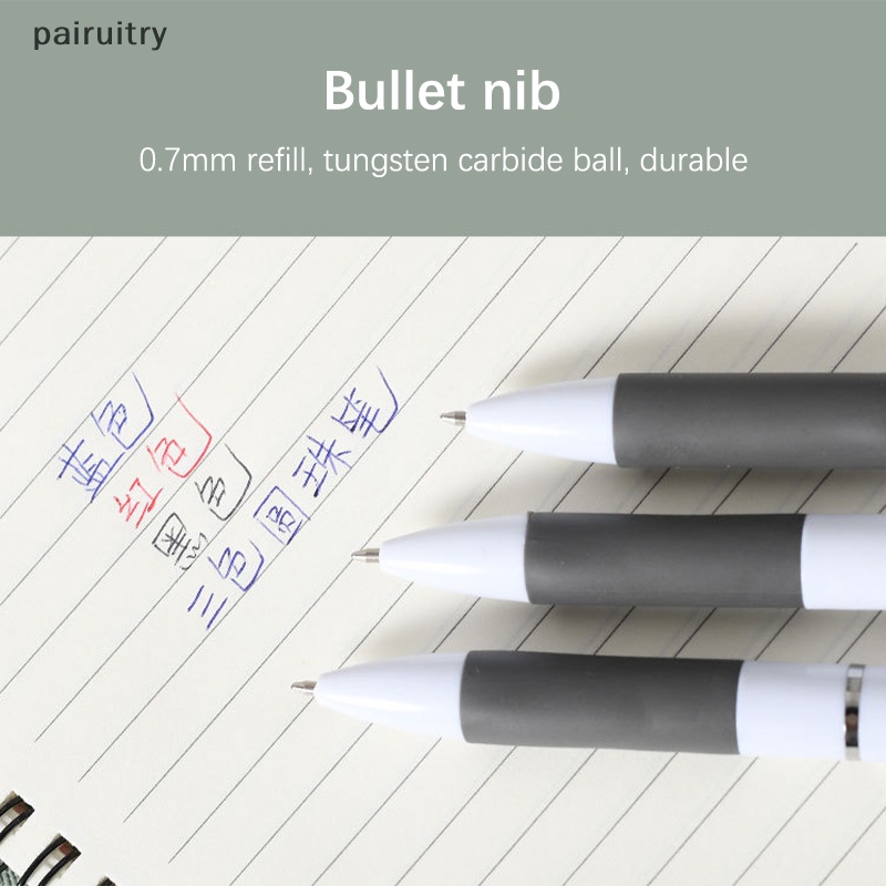 Prt 3warna Dalam1 Press Bolpoin Classic Ballpoint Pen Wrig Pen Kantor Sekolah Wrig Alat Tulis Merah Hitam Biru 0.7mm Pulpen PRT