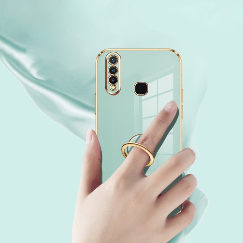 Andyh Casing Ponsel Silikon Ultra Tipis Untuk Vivo Y19 U3 Z1 Pro Z5X2020 1915 Deluxe Fall Protection Gold Band Dengan Jam Cincin Dan Lanyard Gratis