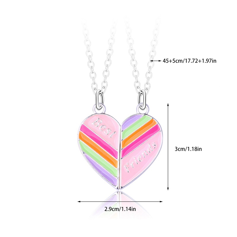 2 Pcs/Set Lucu Warna-Warni Pelangi Bentuk Hati Liontin Rantai Sahabat Kalung Bff Persahabatan Perhiasan Anak Kalung