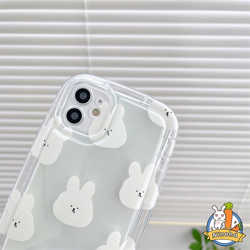 IPHONE Casing Kompatibel Untuk Iphone14 13 12 11 Pro Max X Xr Xs Max8 7 6 6s Plus Se2020Motif Lucu Kelinci Putih Airbag Telepon Case Bening Shockproof Soft Silicone Case Cover Pelindung