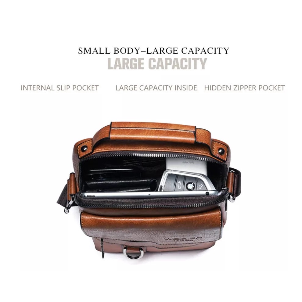 AKN88 - WEIXIER 8642 Tas Selempang Messenger Pria Kulit Premium Anti Air