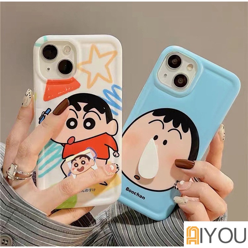 Iphone11 12 13 14 PRO MAX iPhone 14 iPhone 14 Pro Kartun Crayon Shin-chan Dengan Soft Case Popsocket