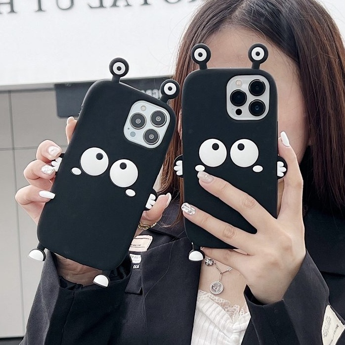 Stereoscopic Cartoon Silicone Black coal ball Soft Case for IPhone X iPhone 11 12 13 14 Pro Max Cute TPU Phone CASE BLACK Girl's Fashion