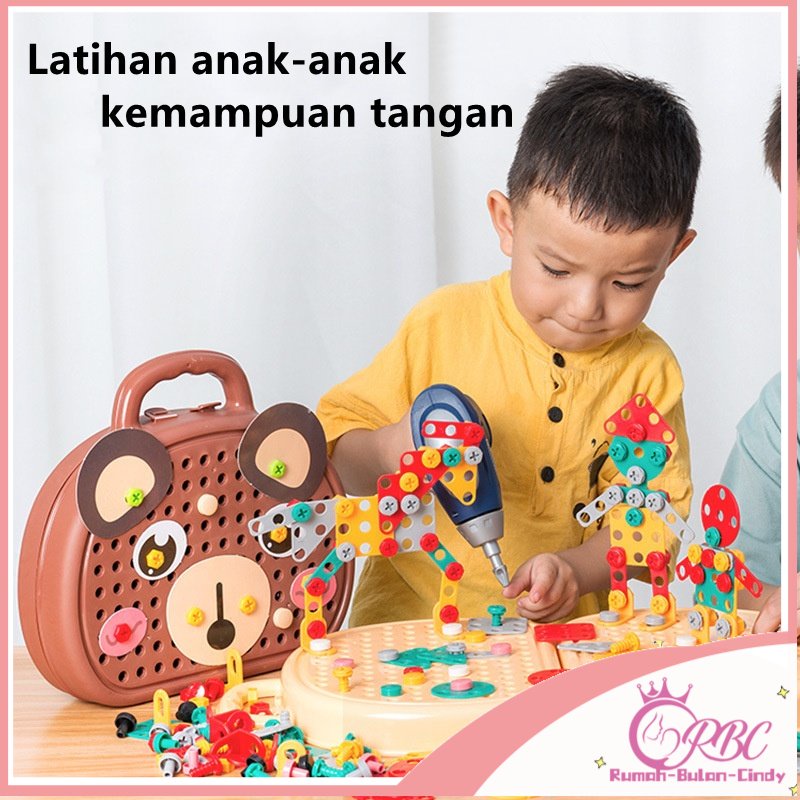 【Ready Stock】Koper Mainan Tool Set Anak 203 Pcs Bor Listrik Mur Sekrup Merakit Pembongkaran Blok Simulasi Perbaikan Diy Mainan Anak