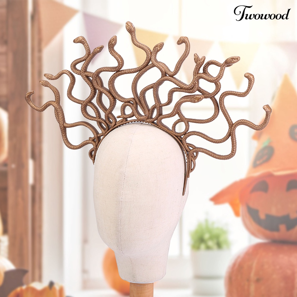 Twowood Lucu Hidup Elastis Halloween Bando Ratu Cosplay Melengkung Bentuk Ular Rambut Hoop Festival Alat Peraga