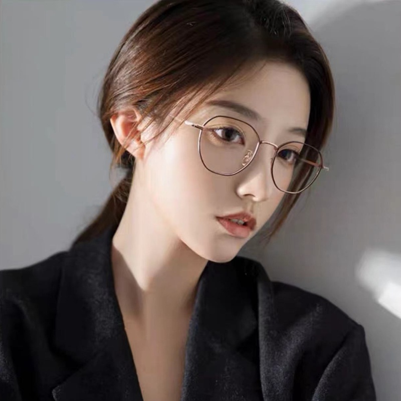 (YUZHU) Western Vintage Fashion Optical Eyeglasses Korean Fashion Anti Blue Light Metal Eyeglasses Unisex