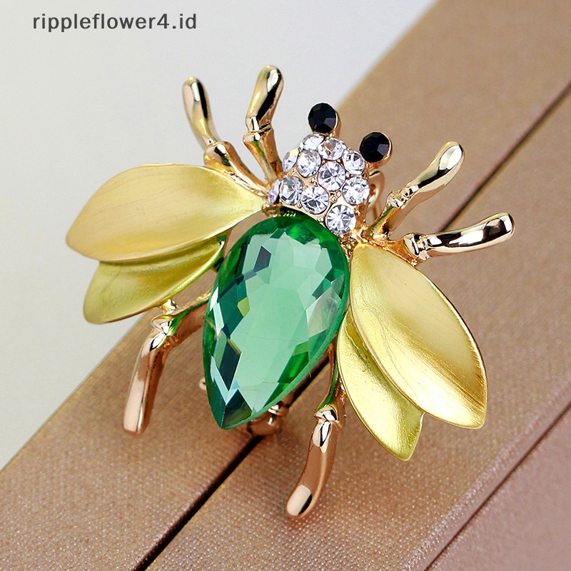 {rippleflower4.id} Fashion Besar Kristal Lebah Serangga Shiny Bros Syal Selendang Pin Hadiah Perhiasan Pernikahan~