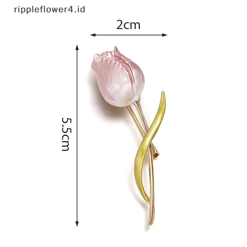 {rippleflower4.id} Bros Bunga Tulip Pink Enamel Untuk Wanita Pin Bros Pesta Bunga Elegan~